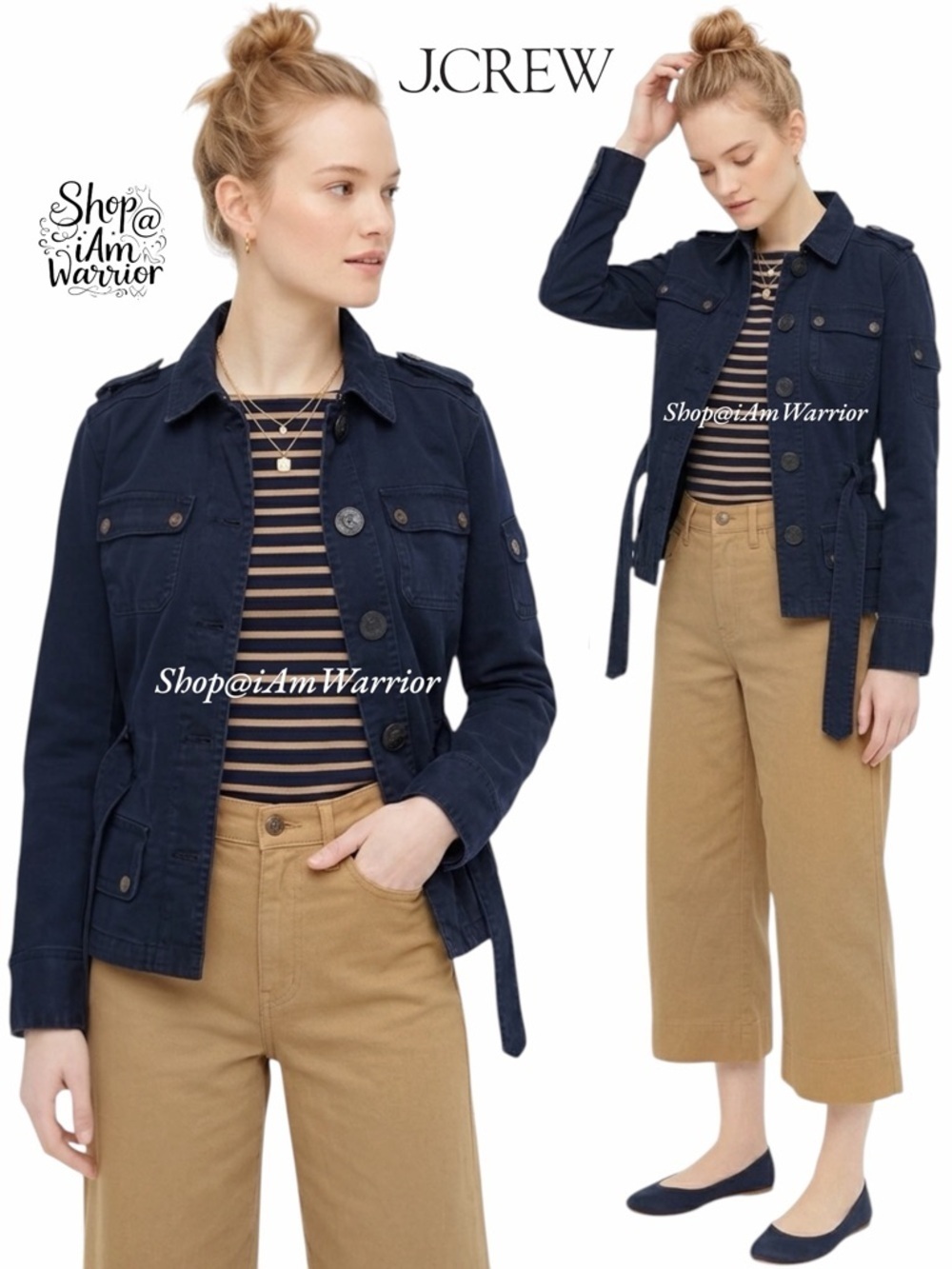 J. Crew rare vintage flap pocket navy cotton jacket with epaulets *iamwarrior